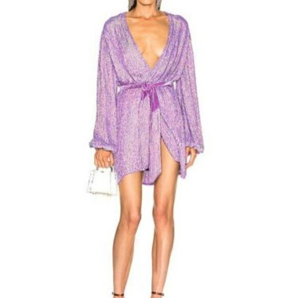 NEW NWT $615 Retrofete Audrey Midi Dress Sz Medium Wrap Iridescent Sequin Belt